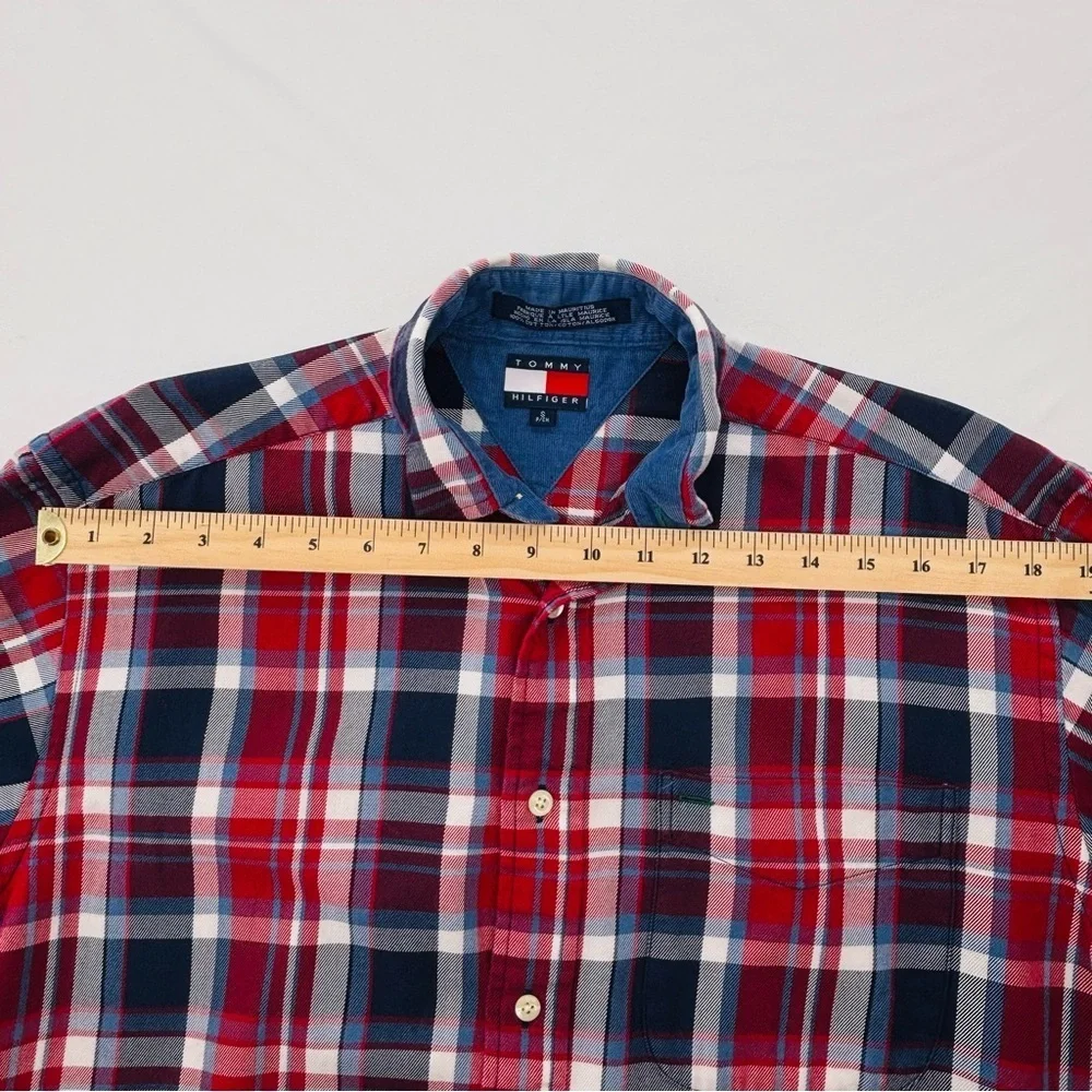Tommy Hilfiger Navy, Red & White Flannel Checkered Button Down Shirt Size small - Picture 11 of 17